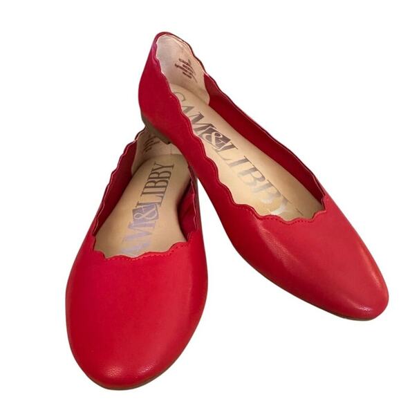 Sam & Libby Women's Red Scalloped Ballet Flats Size 8.5 Casual Shoes - Picture 1 of 9